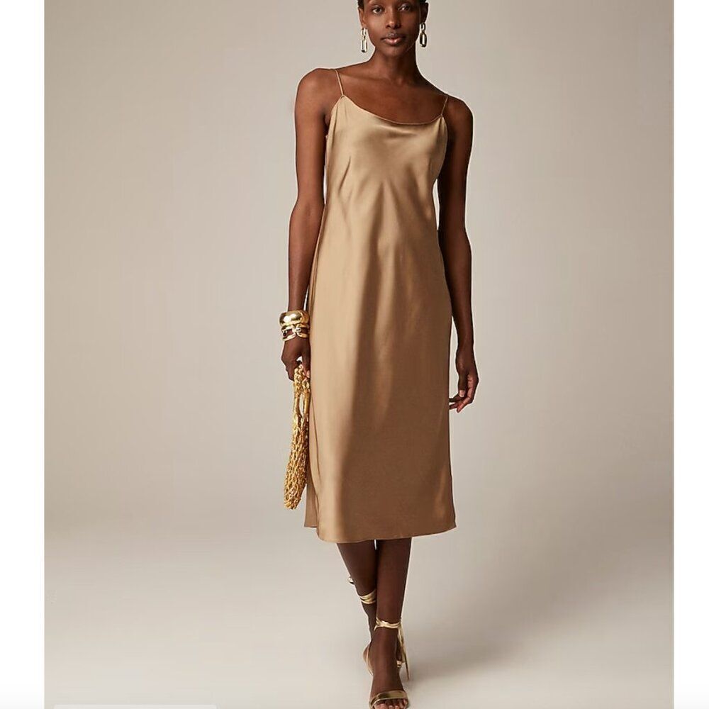 J. Crew Champagne Satin Slip Midi Dress